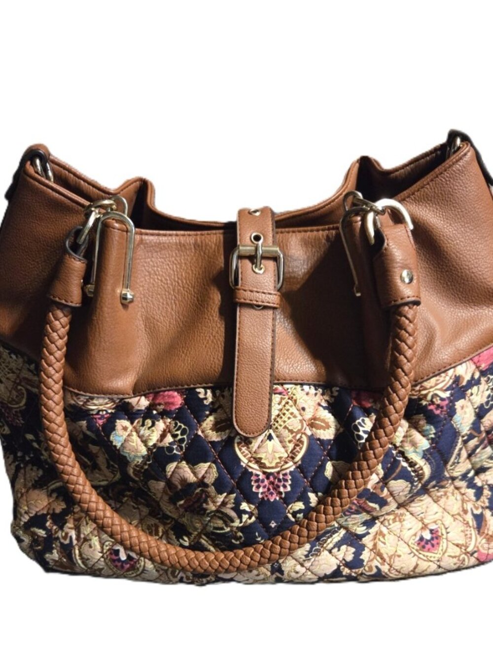 Black Rivet Quilted Floral Tapestry Tote Shoulder Bag & Wristlet Boho - Picture 4 of 8